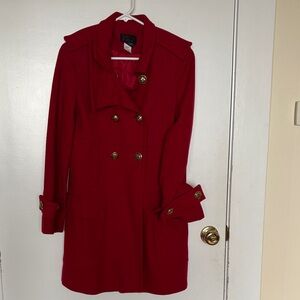Red Double-Breasted Coat with Gold Buttons